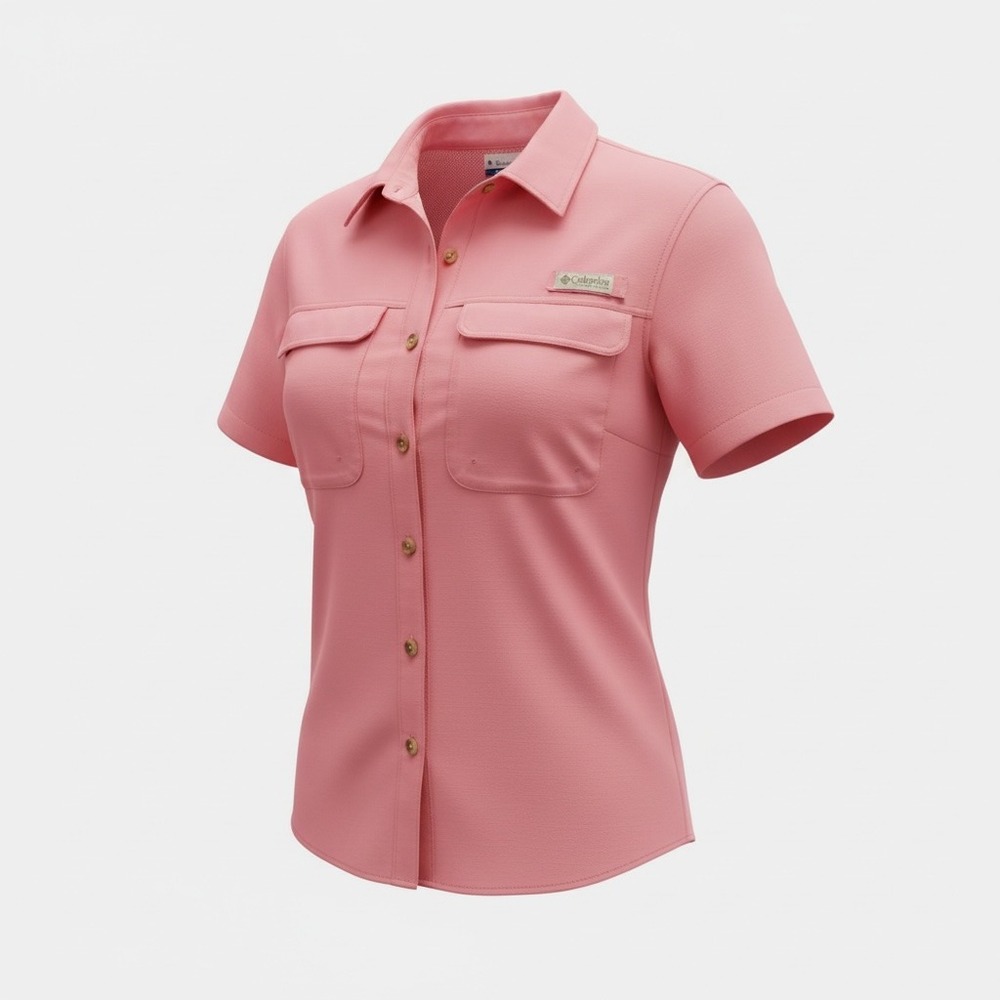 Columbia Salmon Pink Short-Sleeve Button Front Shirt in Large